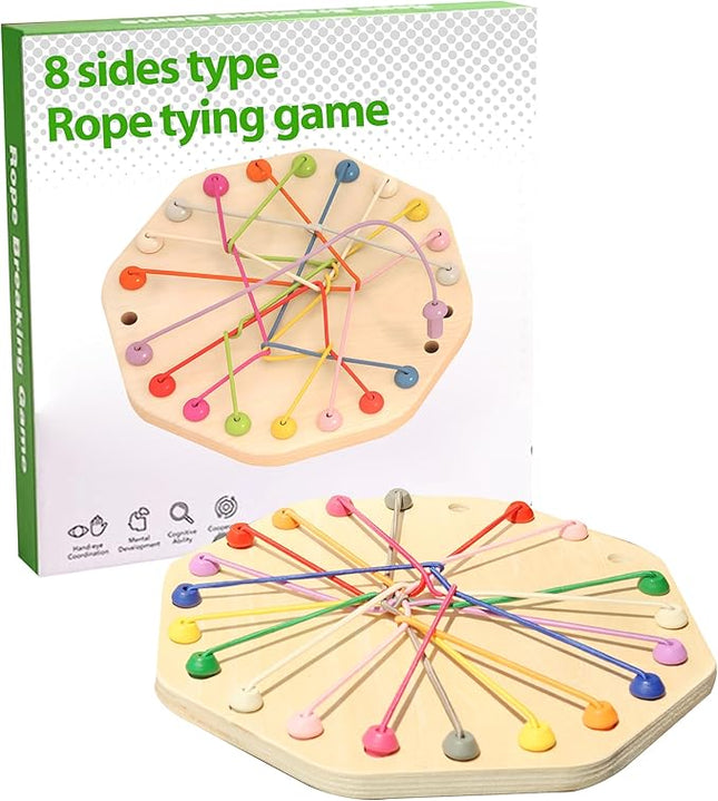 10-Piece Wooden Rope Untangling Puzzle Game–Knot Logic Board Toy for Kids & Family, Multi-Level Brain Teaser to Develop Fine Motor Skills