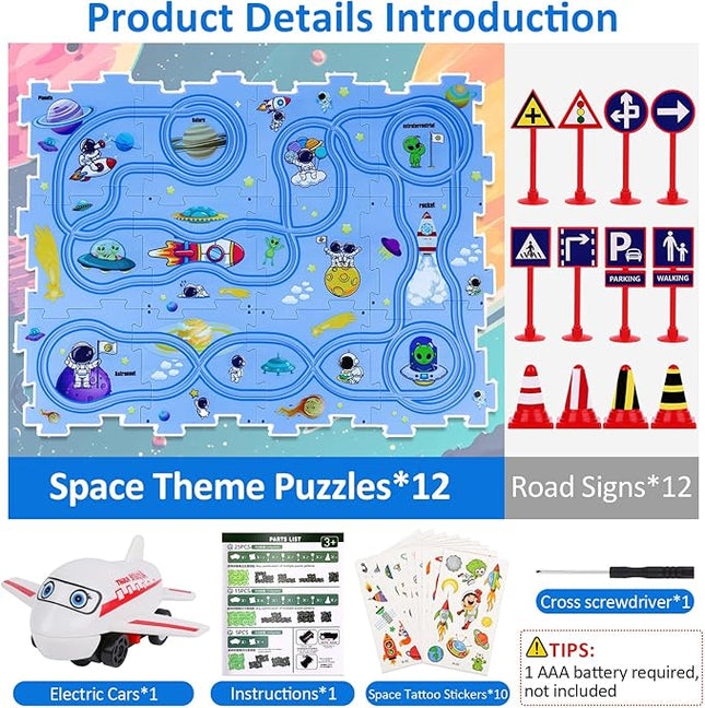 25PCS Puzzle Racer Kids Car Track Set, Puzzle Track Car Play Set, Rail Car Puzzle Track Space Themed Series, Kids Race Track Set, Educational Car Puzzle Toys Gifts for Kids