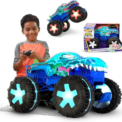 Hot Wheels Monster Trucks 1:15 Scale Mega-Wrex Alive Battery-Powered RC Vehicle with Lights & Sounds