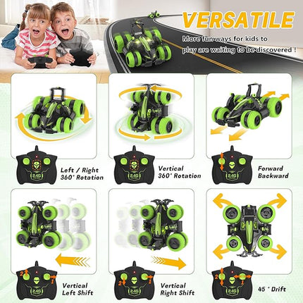 Eulogia Remote Control Car for Boys 4-7, 2.4GHz RC Drift Stunt Car with Lights, Batteries, Reatures 360° Rotation, Go Sideways, Dance, Jump, Over Various Terrain Car Toys Gifts for Birthday, Christmas