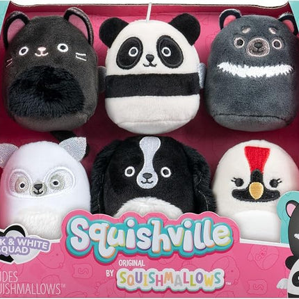Squishville by Original Squishmallows Black and White Squad Plush - Six 2-Inch Squishmallows Plush Including Tajo, Kayce, Bambalina, Landi, Nathaniel, and Basma - Toys for Kids