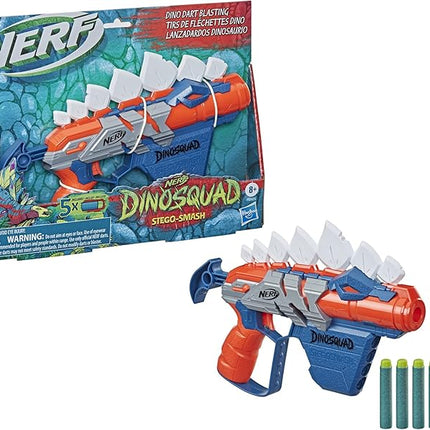 Nerf DinoSquad Stego-Smash Dart Blaster, 5 Nerf Elite Darts, Kids Outdoor Toys, Dinosaur Toys for 8 Year Old Boys and Girls and Up, Stegosaurus Dinosaur Design