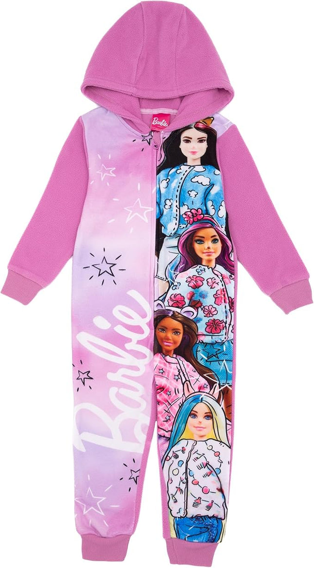 Barbie Girls Onesie | Young Ladies Pink Sketch Doll Hooded All in One Sleepsuit Pajama | Kids Colorful Character Bodysuit PJs