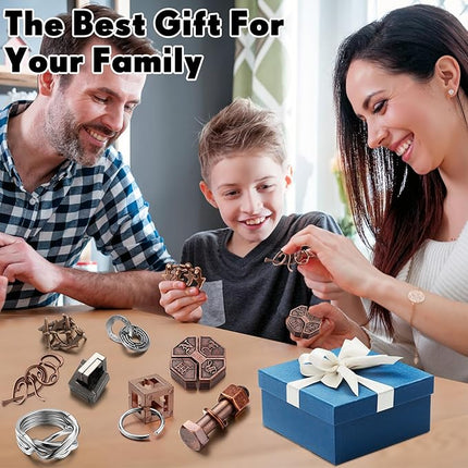 Wettarn 9 Pcs Metal Brain Teaser Puzzles Teaser 3D Steel Puzzle for Adults Unlock Interlocking Games IQ Education Smart Logic Test Toys for Adults Mind Challenge(Diverting Style)