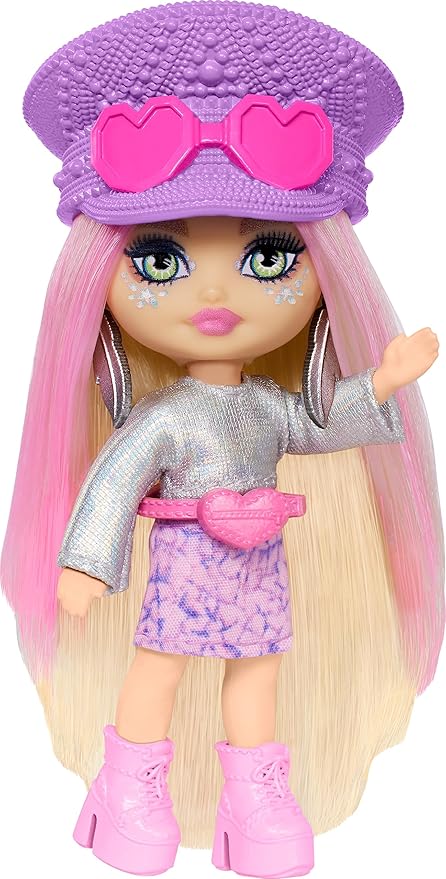 Barbie Extra Mini Minis Travel Doll with Pink & Blonde Hair, Fringe Top, Pastel Mini Skit & Desert-Themed Accessories