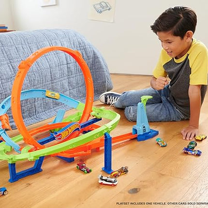 Hot Wheels Toy Car Track Set, Action Loop Cyclone Challenge Track Set, 2 Ways to Play & Easy Storage, with 1:64 Scale Toy Car