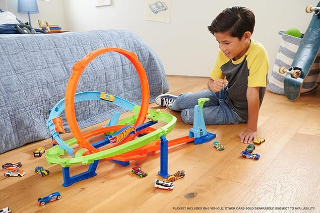 Hot Wheels Toy Car Track Set, Action Loop Cyclone Challenge Track Set, 2 Ways to Play & Easy Storage, with 1:64 Scale Toy Car