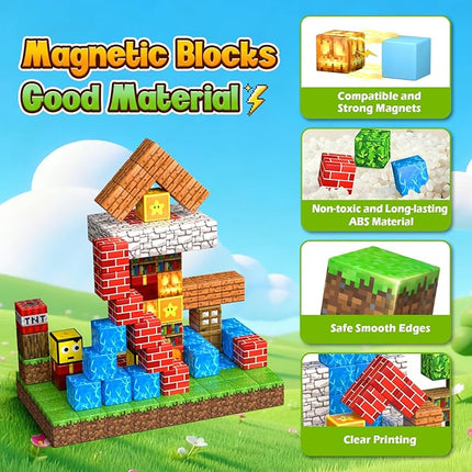 Magnetic Blocks - 100PCS Magnetic Building Blocks Set, Classroom Must Haves Magnet Sensory Autism Toys, Construction Stacking Toys for Kids Boys Girls Age 3+ Years Old