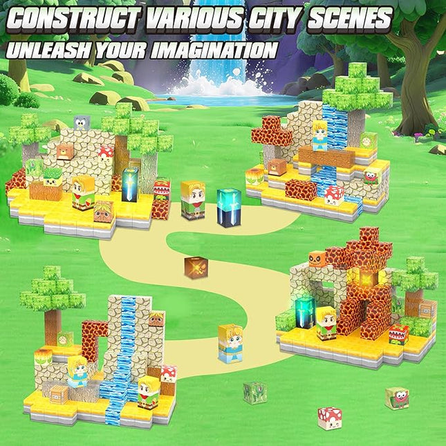 200PCS Magnetic Blocks - Light Up Magnetic Building Blocks Magnet Block Cubes Forest Set, STEM Sensory Stacking Toys for Kids Boys Girls Ages 3 4 5 6 7 8-12 Holiday Christmas Birthday Gifts