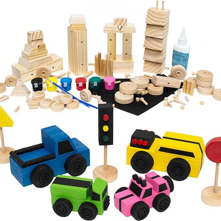 SparkJump DIY Wood Building Kits, STEM Woodworking Kit for Kids, Creative Fun Craft Projects, Great Gift for Boys & Girls (Wooden Cars, 1-Pack)