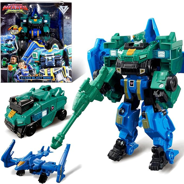 Transforming Toys, 2-in-1 Transforming Robot Stego Blast Wing, 6.7-inch Action Figure Children's Robot Toy, Cool Transforming Toys for Boys and Girls Age 5+, Green and Blue