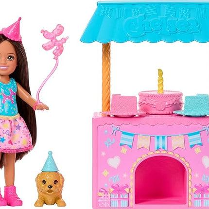 Barbie Family & Friends Club Chelsea Surprise Birthday Party Playset with Chelsea Small Doll (Brunette), Transforming Doghouse & 10+ Accessories