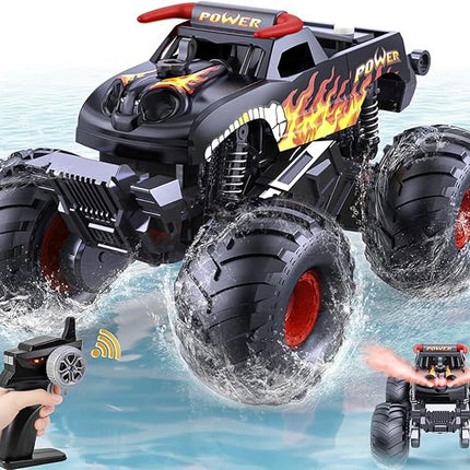 Waterproof Monster Truck Toys 1:16 Amphibious Remote Control Car All Terrain Off-Road Pickup Truck 4WD RC Cars Toys for 8 9 10 11 12 Year Old Boys Gifts (Black)