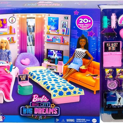 Barbie Toy Playset, Big City, Big Dreams Dorm Room Furniture & Accessories with 2 Beds, Couch, Bean Bag Chair & More