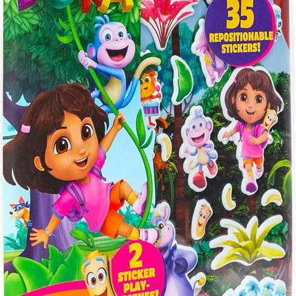 Dora Puffy Sticker Playset, 35 Reusable Stickers and 2 Play Scenes, Fun Kids Activities, Toddler Toys, Road Trip Essentials, Gifts for 4 Year Old Girl, Mess Free Airplane Toy for Little Ones