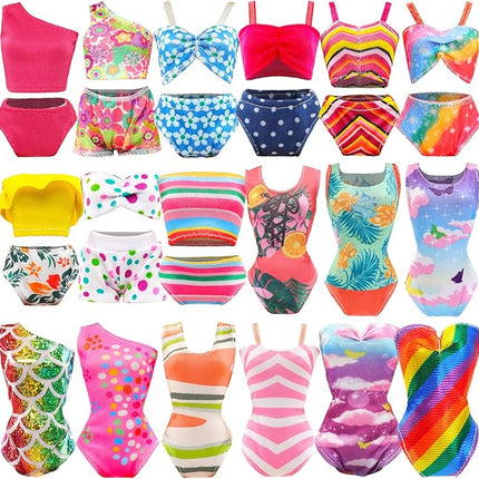 20 PCS Doll Clothes Swimwear Beach Bathing Set Including 5 Bikini Swimsuit, Coat, Mermaid Dress, 5 Shoes, 3 Slippers, Swimming Ring Float, Drinks and Sunglasses Accessories for 11.5 inch Girl Doll
