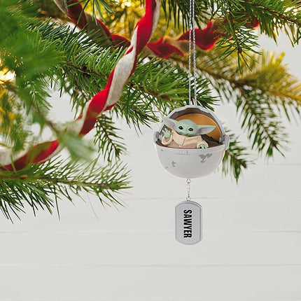 Hallmark Keepsake Personalized Christmas Ornament 2023, Star Wars: The Mandalorian Grogu in Hovering Pram, Gift for Star Wars Fans