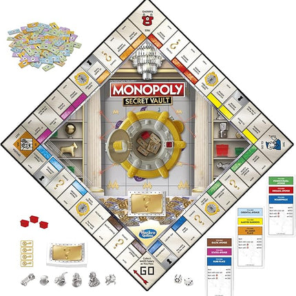 Monopoly Secret Vault Board Game for Kids Ages 8 and Up, Family Board Game for 2-6 Players, Includes Vault