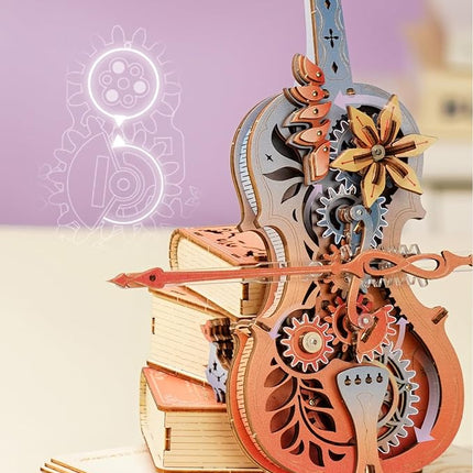 ROKR 3D Puzzles for Adults, Wooden Music Boxes-Cello, Model Kits for Adults, DIY Building Sets, Birthday Gifts Hobbies for Women Men