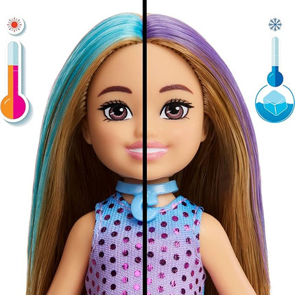 Barbie Party Unboxed Chelsea Doll Set, Glam Party Series with 6 Surprises Including Pet & Color Change (Styles May Vary)