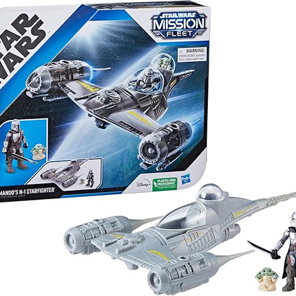 STAR WARS Mission Fleet Mando's N-1 Starfighter, Grogu & Mandalorian Action Figure Set, Ships, Toys for 4 Year Old Boys & Girls