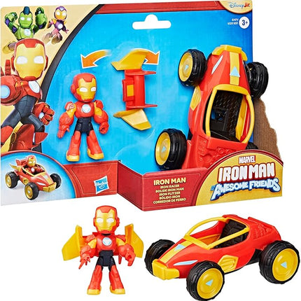 IRON MAN AND HIS AWESOME FRIENDS Marvel Iron Racer Action Figure & Toy Vehicle, 3-Inch Action Figures, Super Hero Toys for Kids, Ages 3+