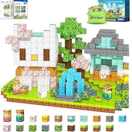 108PCS Magnetic Blocks Kids Magnet Toys, Large 1 inch Building Cubes with Puzzle Panel, Mine Magworld Easter Bunny Garden Building Crafts, Sensory Learning Toys Gift for 3+ Year Old Boys Girls