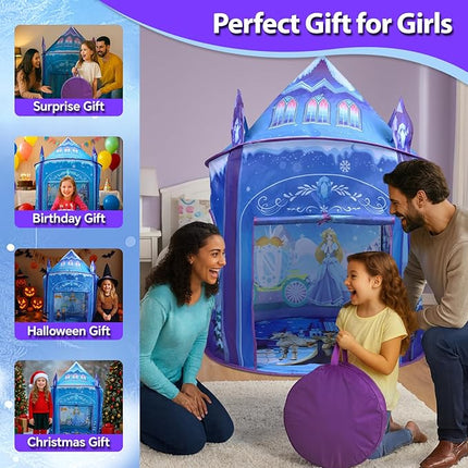 Princess Play Tent for Girls Ice Castle Imaginative Fairy Tale Pretend Game Playhouse Indoor Outdoor Pop Up Kids Tent Toy Gift for Children Toddlers Festival Birthday Party