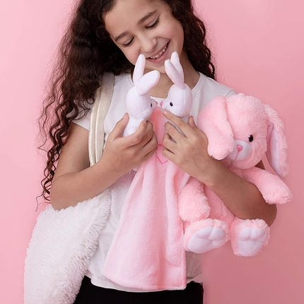 Perfectto Design Easter Gifts for Kids, Stuffed Bunny Toy 5 Pcs - Mommy Stuffed Rabbit, 2 Baby Bunnies and Furry Bag. Soft Easter Bunny Plush Gift for Kids 3-5