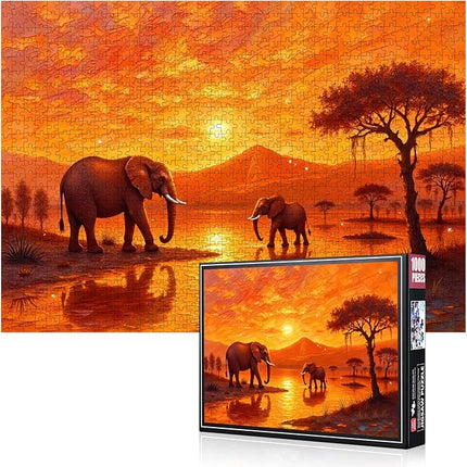 1000 Piece Jigsaw Puzzle for Adults – Elephant Sunset Safari Landscape | Challenging Wildlife Puzzle, Relaxing Brain Teaser, Premium Quality Gift for Puzzle Lovers