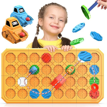 STEM Logic Road Builder Toys: Board Games Toys for 5 Year Old Kids Montessori Brain Teaser Puzzles Educational Learning Activities Toy for Kid Ages 3 4 6-8 12 Boys Girls Gifts (Orange, 62PCS)