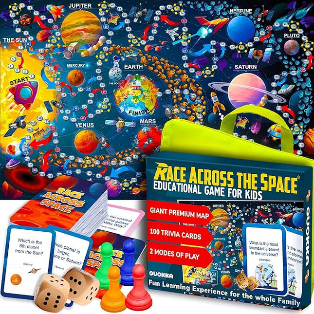 QUOKKA Space Board Game for Kids 8-12 - Learning Family Game for Teens and Adults - 130 Question Cards - Top Facts - Play Indoor & Outdoor - Educational Solar System Toy for 6 10 Year Olds