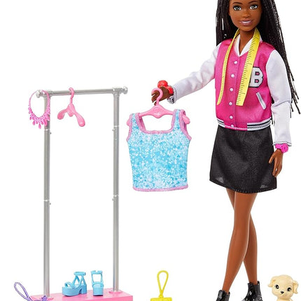 Barbie On-set Stylist Doll & 14 Accessories, Brooklyn Doll with Garment Rack, Top, Fashion Pieces, Puppy & More