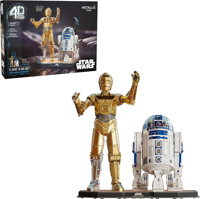 4D Build, Star Wars C-3PO & R2-D2 3D Model Kit with Stand, Star Wars Collectibles & Desk Décor, Adult Puzzles, Building Toys, 416 Pieces, 3D Puzzles, Gift Ideas for Ages 12 & Up