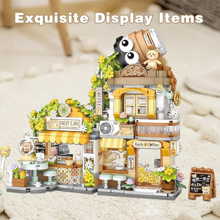 Mini Building Blocks - 1077 Pieces Creative Chinese Street View, Openable Coffee Shop Mini Bricks Building Set for Adult Boys Girls Age 6+(Cafe)