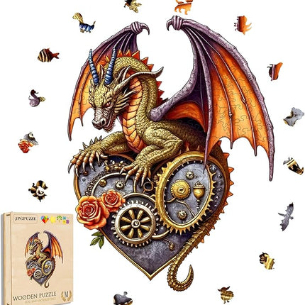 Jigsaw Puzzles,210 Pieces Flying Dragon Wooden Puzzles for Adults, Unique Shaped Plant Puzzles,Brain Teaser Family Flower Puzzle Game (Dragon, Medium)