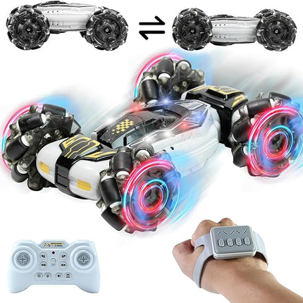 GRANTLEY Gesture Sensing RC Stunt Car - 4WD 2.4GHz Remote&Hand Control Gesture Sensing Car, Double Sided 360° Rotating Off Road Twist Cars with Lights & Music,Gift for Boys Girls