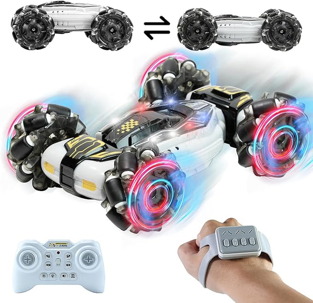 GRANTLEY Gesture Sensing RC Stunt Car - 4WD 2.4GHz Remote&Hand Control Gesture Sensing Car, Double Sided 360° Rotating Off Road Twist Cars with Lights & Music,Gift for Boys Girls