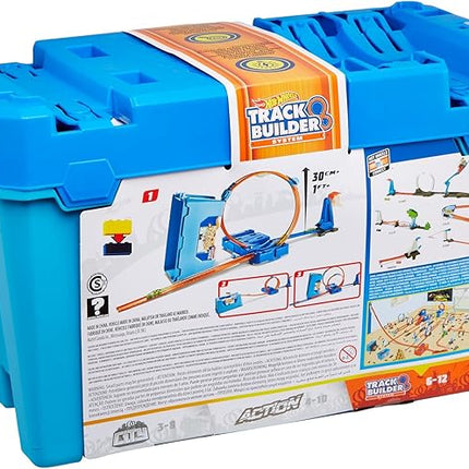 Hot Wheels Toy Car Track Set, Track Builder Multi Loop Box Playset & 1:64 Scale Vehicle, 10 feet of Track Components in Storage Box
