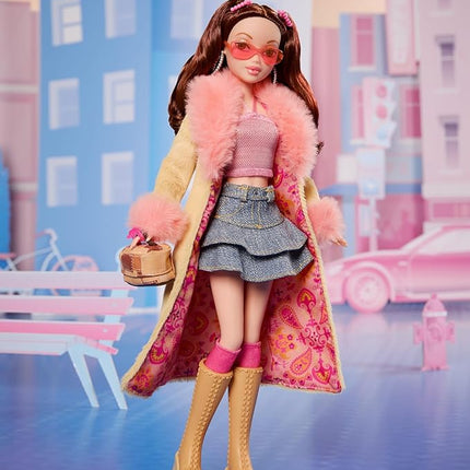 Barbie Signature My Scene Doll & Accessories, Chelsea in Y2K-Inspired Outfit with Butterfly Top, Cargo Jeans, Denim Bag & Display Stand