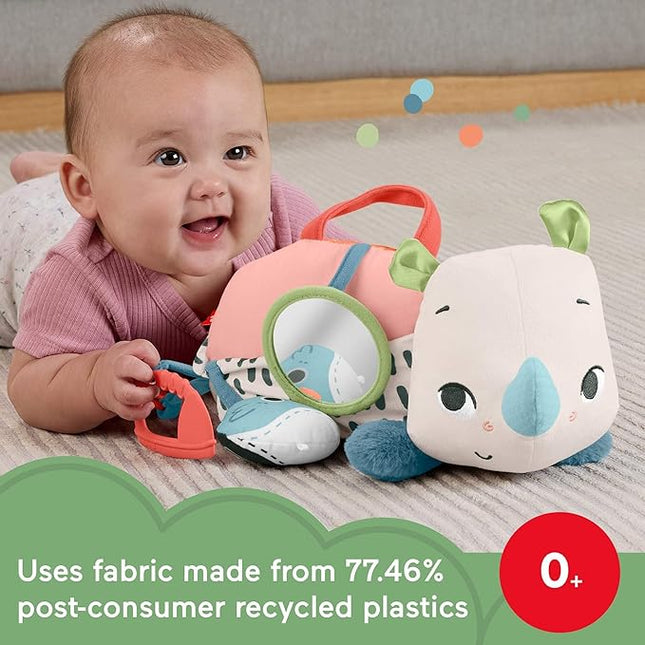 Fisher-Price Newborn Toy Planet Friends Tummy Time Roaming Rhino Plush with Sensory Activities for Babies Ages 0+ Months