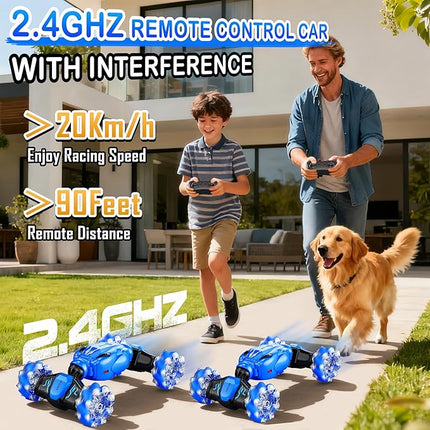 Remote Control Car for Boys 4-7 2.4ghz 4WD Rc Car 360° Rotate Transform Drift with Lights,All Terrains Rc Stunt Car Toys for Boys 6-8 8-12 Birthday