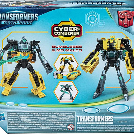 Transformers EarthSpark Cyber-Combiner Bumblebee and Mo Malto Robot Action Figures, Interactive Toys for Boys and Girls Ages 6 and Up
