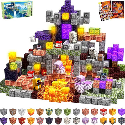 Magnetic Blocks, 100PCS Magnetic Building Blocks Light Up, Stacking Magnets for Kids, Sensory Toy for STEM Constructions Magnet Blocks for Boys Girls Age 3+, Christmas Birthday Gifts
