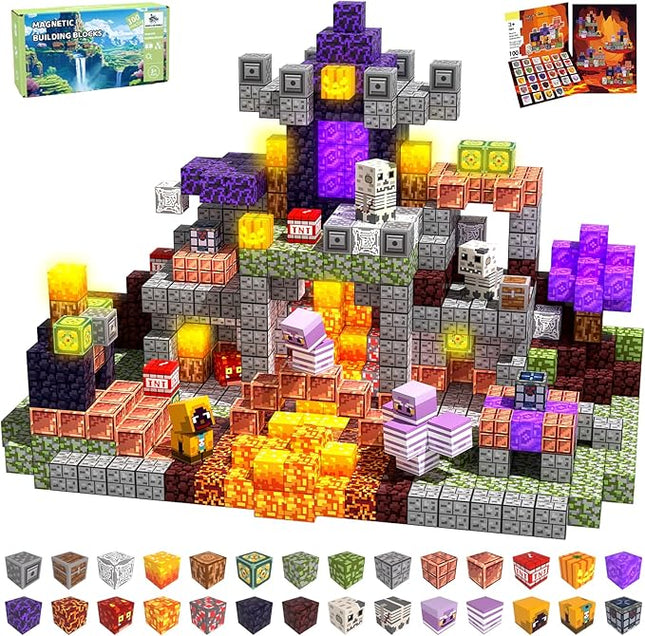 Magnetic Blocks, 100PCS Magnetic Building Blocks Light Up, Stacking Magnets for Kids, Sensory Toy for STEM Constructions Magnet Blocks for Boys Girls Age 3+, Christmas Birthday Gifts