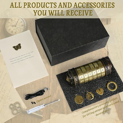 wellsee Da Vinci Code Mini Numbers Cryptex Brainteaser Puzzle Box,Metal Password Lock Cash Box with Hidden Compartment for Money,Challenge Game for Ages 12+ and Up,Unique Xmas Gifts for Her&Him,Bronze