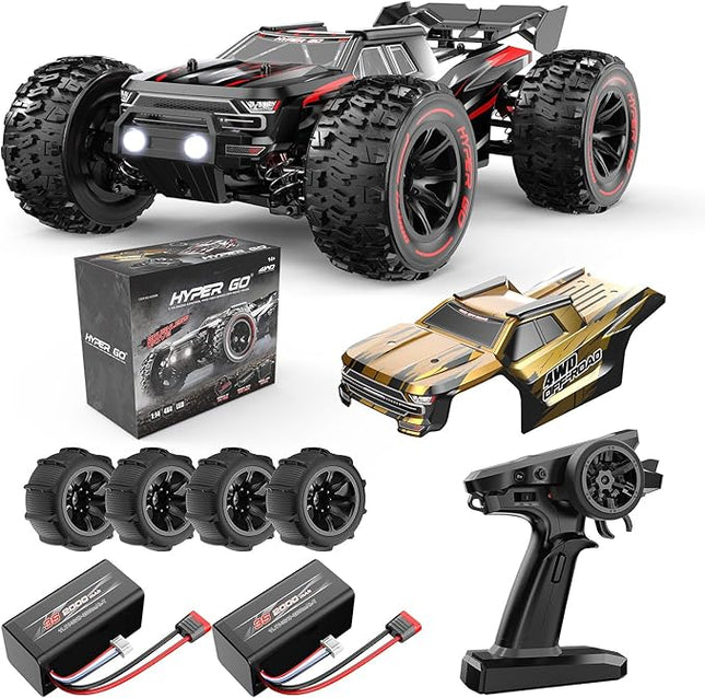 HYPER GO 14210 H14BM V3 1/14 Brushless Electric Powered High Speed RC Cars for Adults Fast 50 mph, Fast Extreme RC Trucks/Truggy 4X4 Offroad Waterproof with 3S Battery for Snow Sand