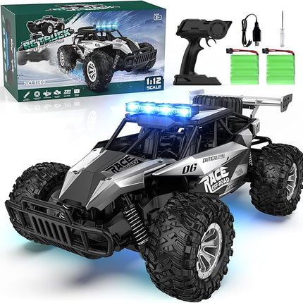 BLUEJAY Remote Control Car, 2.4GHz High Speed 33KM/H RC Cars Toys, 1:12 Monster RC Truck Off Road with LED Headlight and Rechargeable Battery Gifts for Adults Boys 8-12