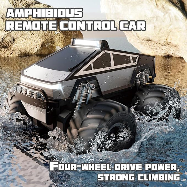 Remote Control Monster Truck Toy, Waterproof 1:16 4WD Amphibious Cyber RC Truck All Terrain Off-Road Car for 6+ Years Old Kids Boy (Black)