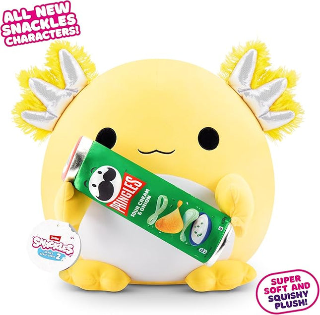 Snackles Series 2 14-inch by ZURU Cuddly Squishy Comfort 14-inch Plush with Licensed Snack Brand Accessory, (Axolotl&Pringles Sour Cream and Onion)